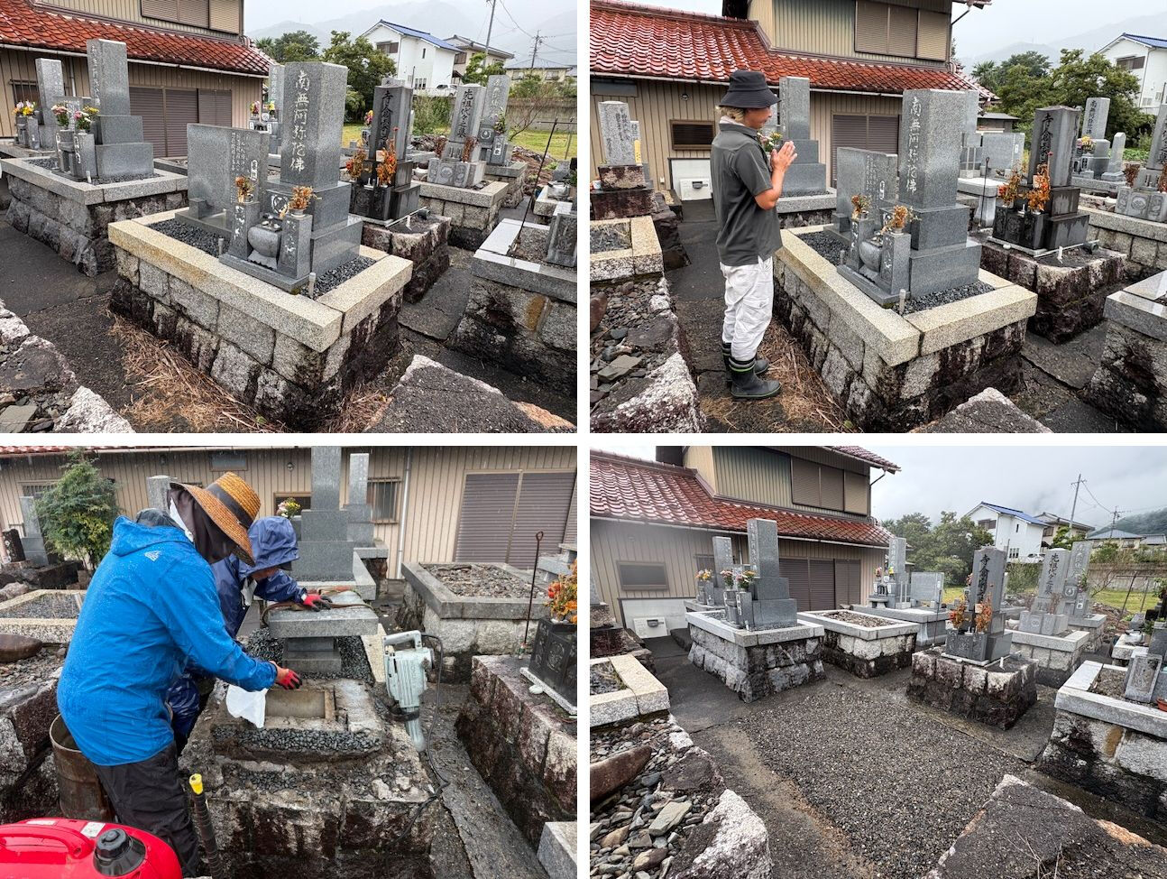 岐阜県海津市南濃町の津屋墓地で、お墓じまいによる、墓石の撤去