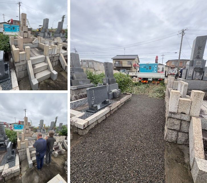 愛知県あま市の西今宿墓地にて、改葬による墓所の解体撤去工事を