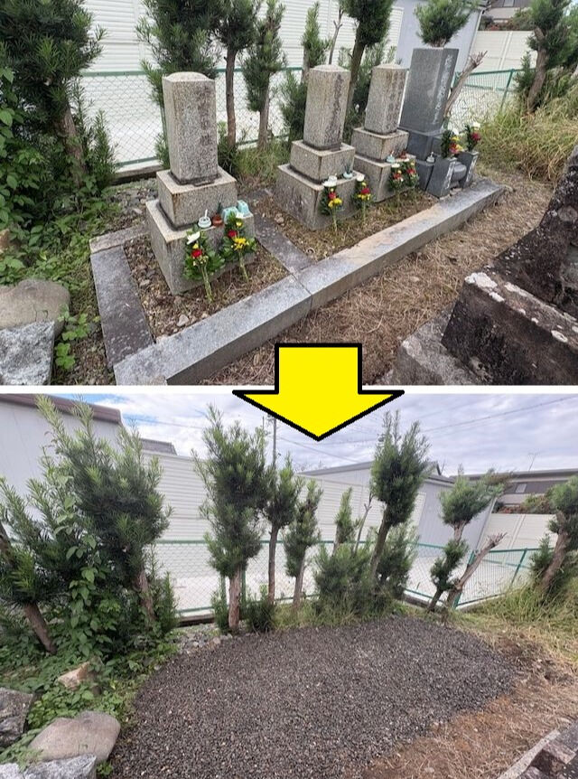 岐阜県養老町にある荘福寺で、墓じまいのための墓石撤去工事を行